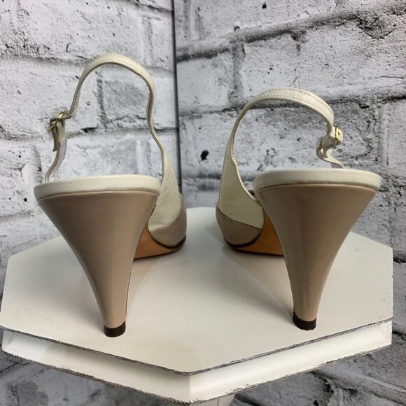 Bally Vintage 80s Pointy Toe Sling Back Beige Leather Pump - Picture 6 of 8